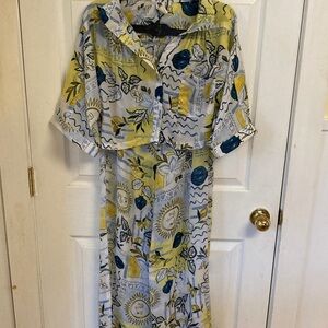 Violet Kay Yellow, Blue & White Sun Motif Loungewear Set